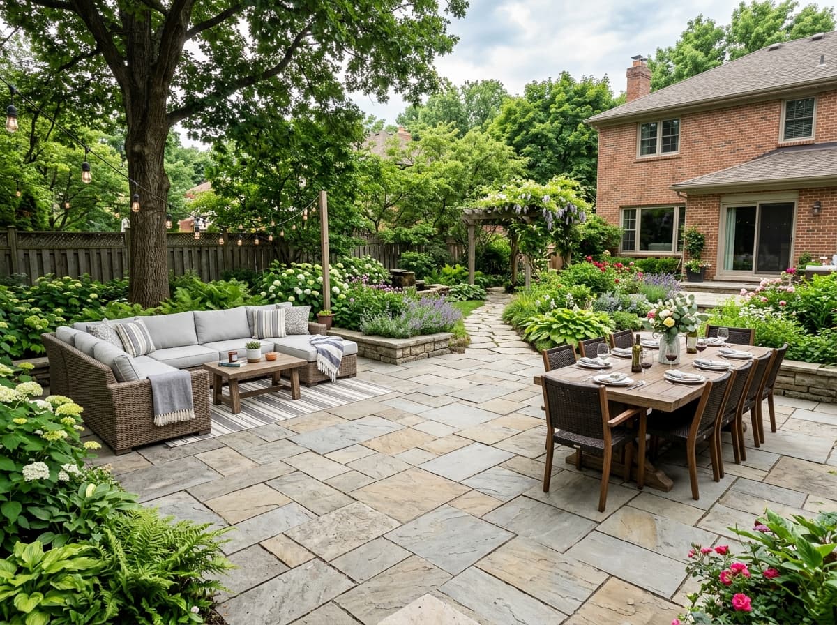 Pool patio with porcelain pavers